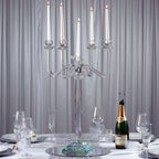 5 Arm Crystal Glass Candelabra Clear- Exquisite Decorative Taper Candle Holder Table Centerpiece for Grand Celebrations 27"