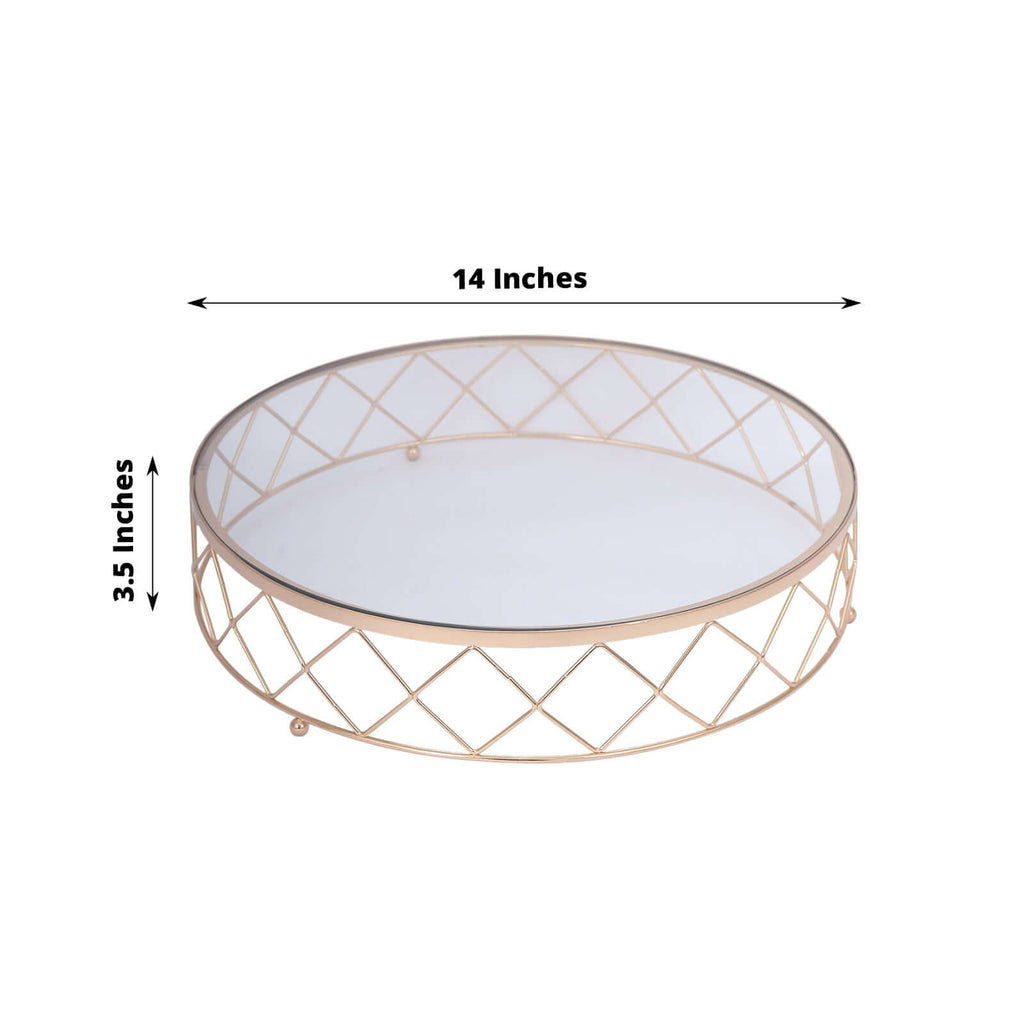 Metal Cake Stand Geometric Diamond Cut Design Gold with Glass Top - Dessert Display Riser 14" - Bell Racket Store