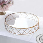 Metal Cake Stand Geometric Diamond Cut Design Gold with Glass Top - Dessert Display Riser 14" - Bell Racket Store