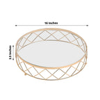 Metal Cake Stand Geometric Diamond Cut Design Gold with Glass Top - Dessert Display Riser 16" - Bell Racket Store