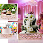 Metal Cake Stand Geometric Diamond Cut Design Gold with Glass Top - Dessert Display Riser 16" - Bell Racket Store