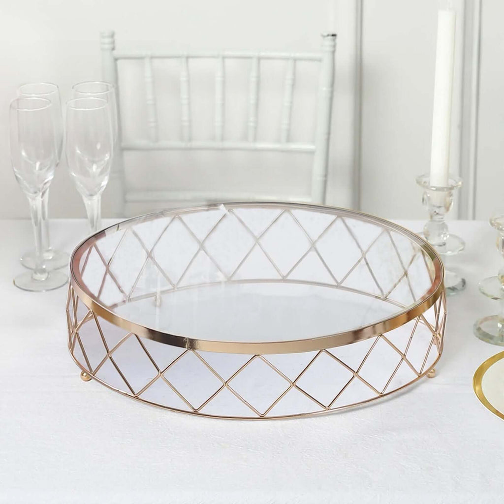 Metal Cake Stand Geometric Diamond Cut Design Gold with Glass Top - Dessert Display Riser 16" - Bell Racket Store