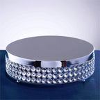 Metal Cake Stand Pedestal Crystal Beaded Design Silver - Cupcake Display and Dessert Riser 13"