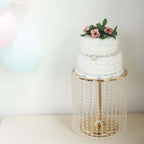 Metal Cake Stand Round Design Metallic Gold with Crystal Chains 14" Dia - Cupcake Dessert Pedestal 16"Tall - Bell Racket Store