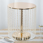 Metal Cake Stand Round Design Metallic Gold with Crystal Chains 14" Dia - Cupcake Dessert Pedestal 16"Tall - Bell Racket Store