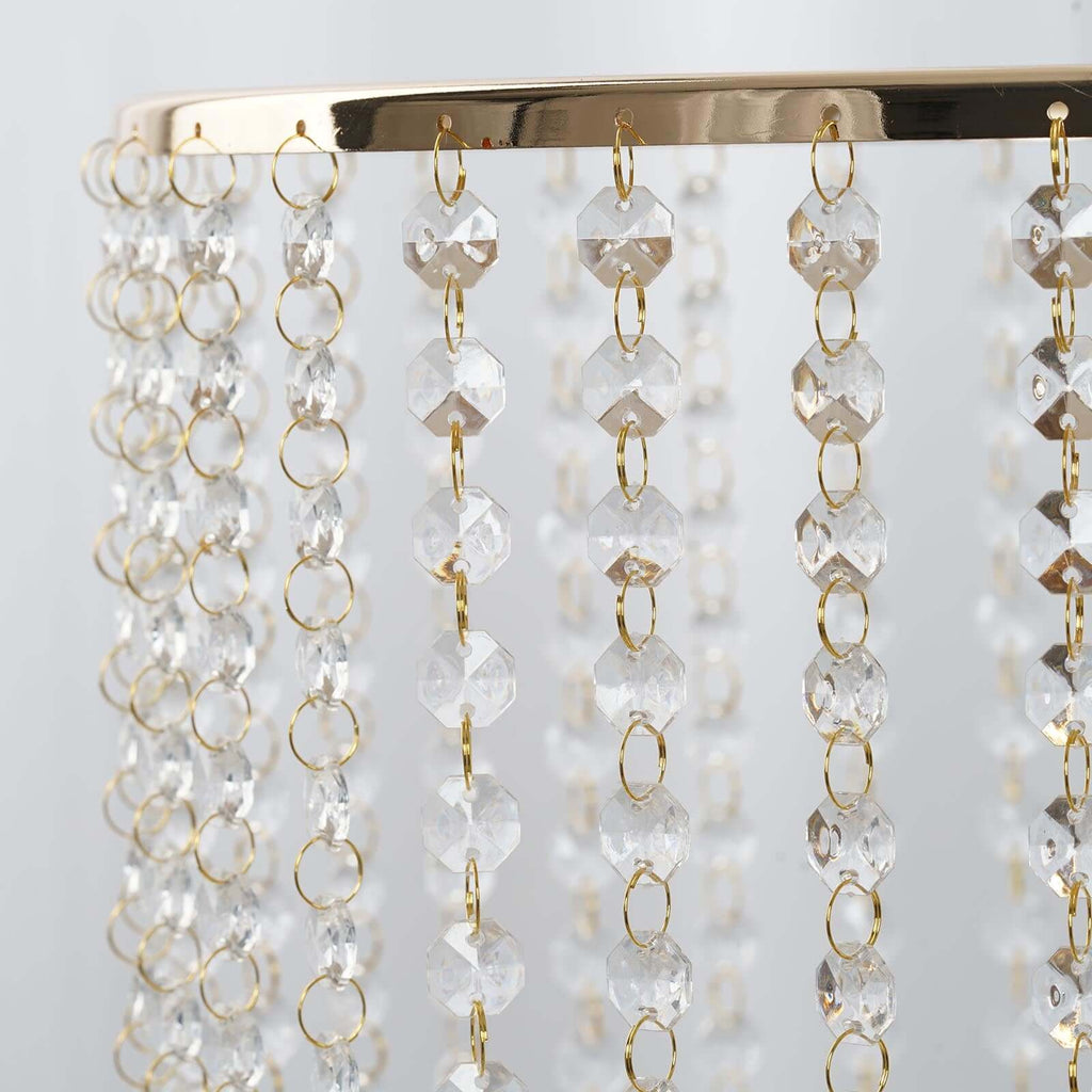 Metal Cake Stand Round Design Metallic Gold with Crystal Chains 14" Dia - Cupcake Dessert Pedestal 16"Tall - Bell Racket Store