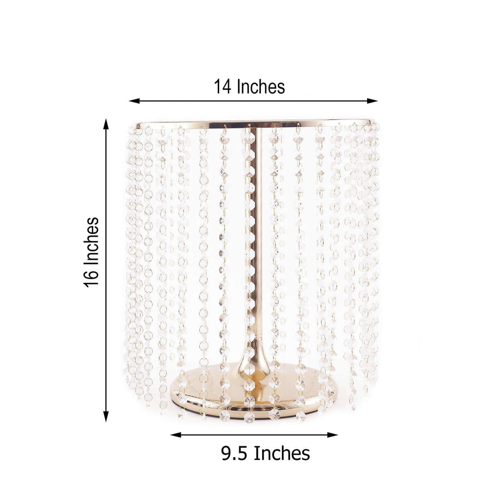 Metal Cake Stand Round Design Metallic Gold with Crystal Chains 14" Dia - Cupcake Dessert Pedestal 16"Tall - Bell Racket Store