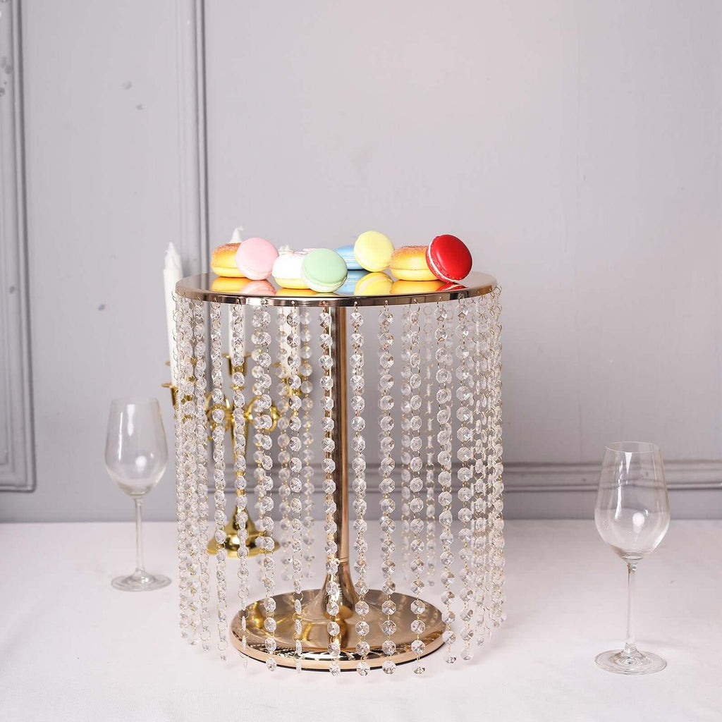 Metal Cake Stand Round Design Metallic Gold with Crystal Chains 14" Dia - Cupcake Dessert Pedestal 16"Tall - Bell Racket Store