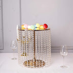 Metal Cake Stand Round Design Metallic Gold with Crystal Chains 14" Dia - Cupcake Dessert Pedestal 16"Tall - Bell Racket Store