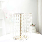 Metal Cake Stand Round Design Metallic Gold with Crystal Chains 14" Dia - Cupcake Dessert Pedestal 16"Tall - Bell Racket Store