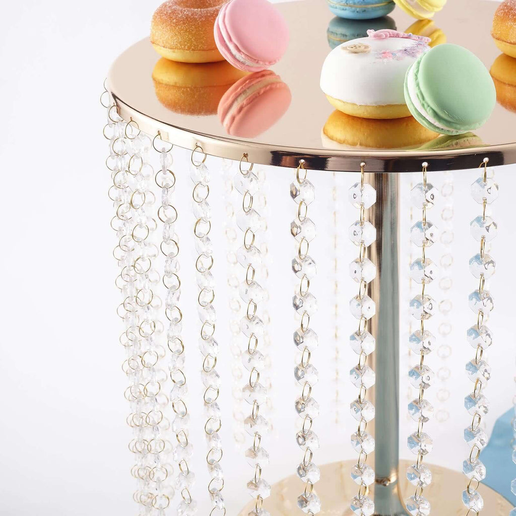 Metal Cake Stand Round Design Metallic Gold with Crystal Chains 14" Dia - Cupcake Dessert Pedestal 16"Tall - Bell Racket Store