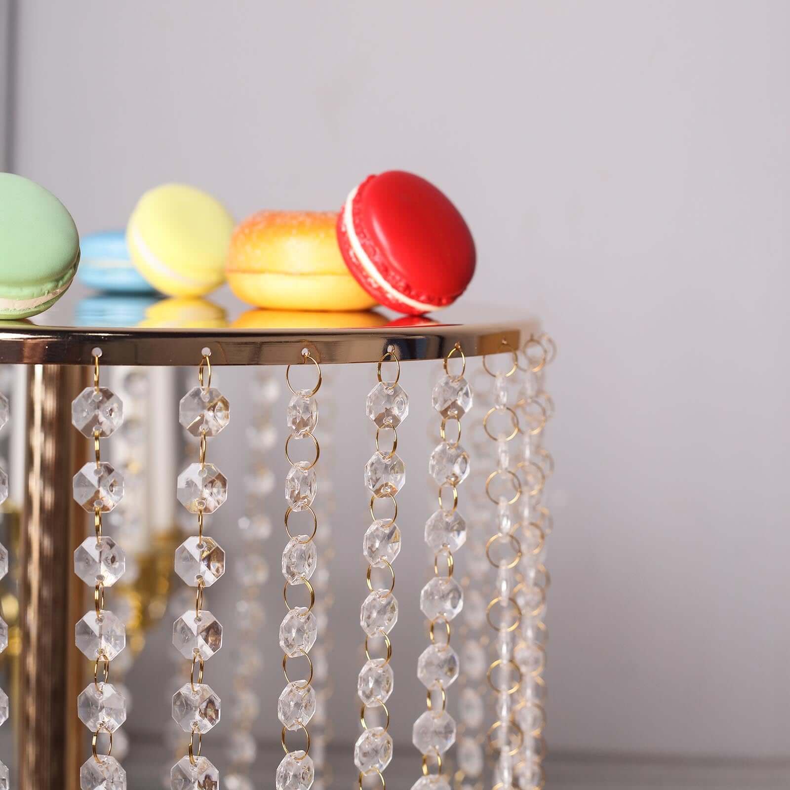 Metal Cake Stand Round Design Metallic Gold with Crystal Chains 14" Dia - Cupcake Dessert Pedestal 16"Tall - Bell Racket Store