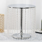 Metal Cake Stand Round Design Metallic Silver with Crystal Chains 14" Dia - Cupcake Dessert Pedestal 16"Tall - Bell Racket Store