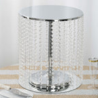 Metal Cake Stand Round Design Metallic Silver with Crystal Chains 14" Dia - Cupcake Dessert Pedestal 16"Tall - Bell Racket Store