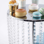 Metal Cake Stand Round Design Metallic Silver with Crystal Chains 14" Dia - Cupcake Dessert Pedestal 16"Tall - Bell Racket Store