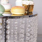 Metal Cake Stand Round Design Metallic Silver with Crystal Chains 14" Dia - Cupcake Dessert Pedestal 16"Tall - Bell Racket Store