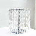 Metal Cake Stand Round Design Metallic Silver with Crystal Chains 14" Dia - Cupcake Dessert Pedestal 16"Tall - Bell Racket Store
