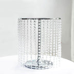 Metal Cake Stand Round Design Metallic Silver with Crystal Chains 14" Dia - Cupcake Dessert Pedestal 16"Tall - Bell Racket Store