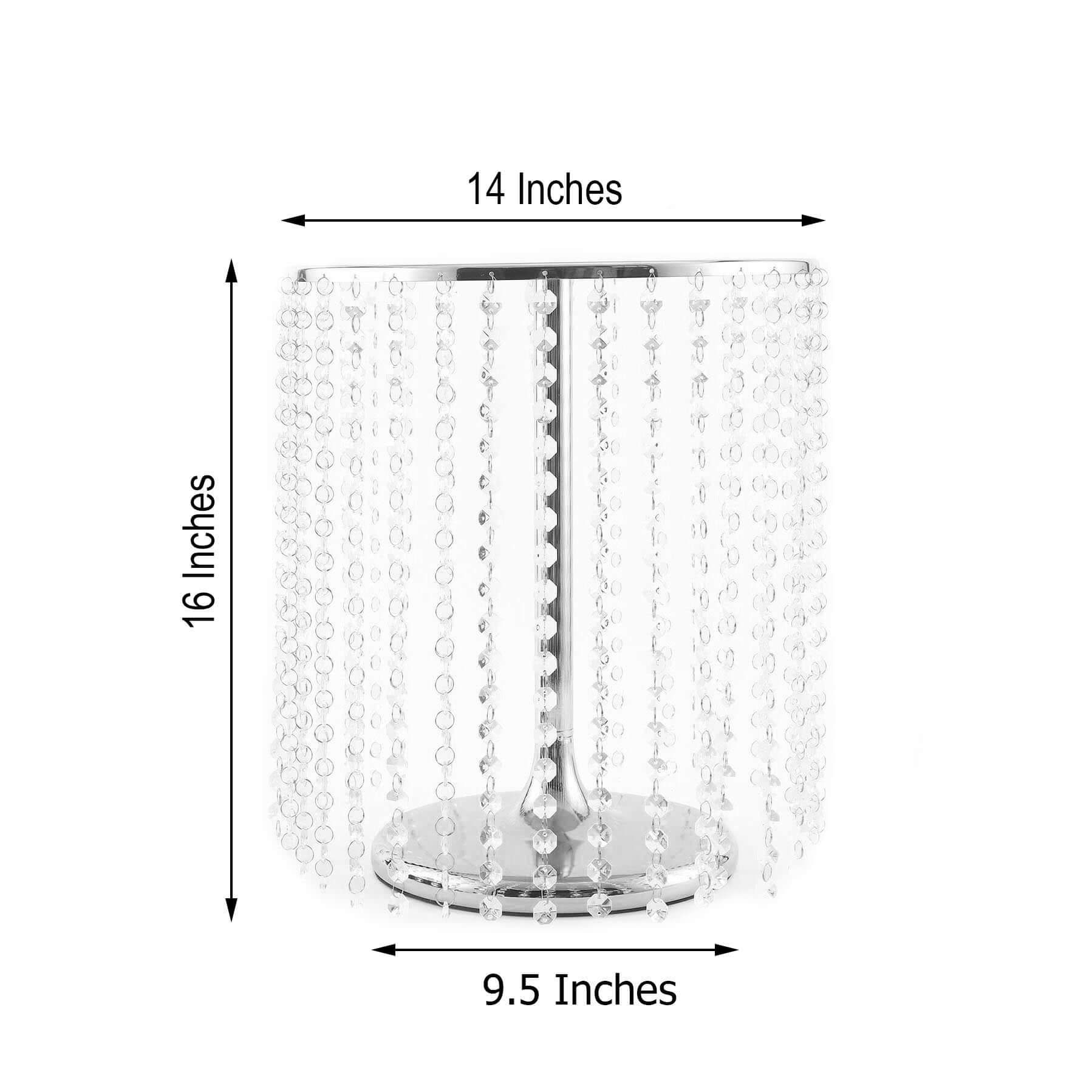 Metal Cake Stand Round Design Metallic Silver with Crystal Chains 14" Dia - Cupcake Dessert Pedestal 16"Tall - Bell Racket Store