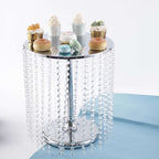 Metal Cake Stand Round Design Metallic Silver with Crystal Chains 14" Dia - Cupcake Dessert Pedestal 16"Tall - Bell Racket Store