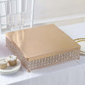 Metal Cake Stand Square Design with Crystal Beads Gold - Dessert Pedestal for Events 16"