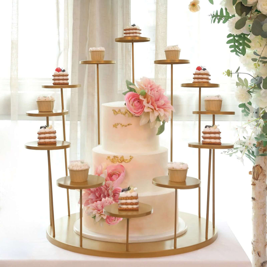 Metal Cake Stand with 12 - Arm Tiered Cupcake Holders Gold - Layered Dessert Display Tower Centerpiece for Luxurious Weddings Gala Events & Dessert Buffets 29" - Bell Racket Store