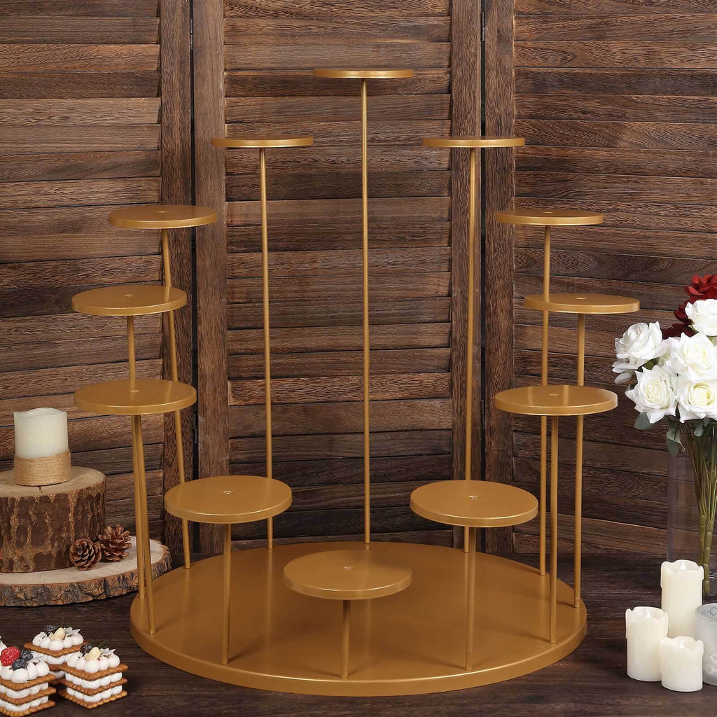 Metal Cake Stand with 12 - Arm Tiered Cupcake Holders Gold - Layered Dessert Display Tower Centerpiece for Luxurious Weddings Gala Events & Dessert Buffets 29" - Bell Racket Store