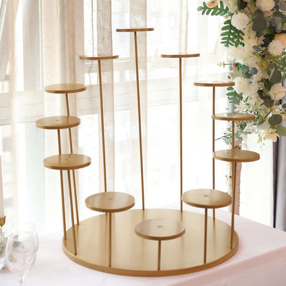 Metal Cake Stand with 12 - Arm Tiered Cupcake Holders Gold - Layered Dessert Display Tower Centerpiece for Luxurious Weddings Gala Events & Dessert Buffets 29" - Bell Racket Store