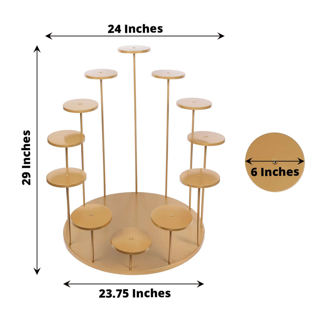 Metal Cake Stand with 12 - Arm Tiered Cupcake Holders Gold - Layered Dessert Display Tower Centerpiece for Luxurious Weddings Gala Events & Dessert Buffets 29" - Bell Racket Store