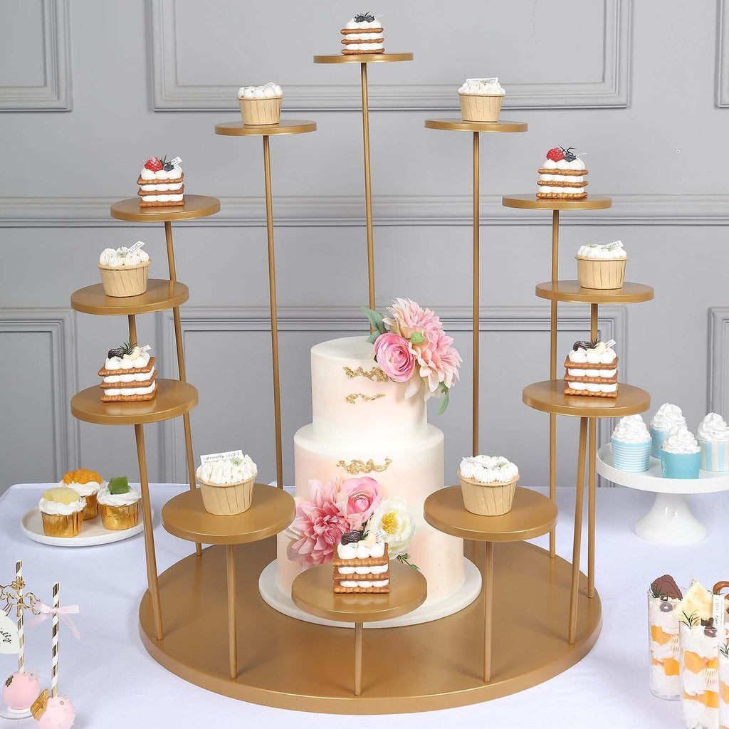 Metal Cake Stand with 12 - Arm Tiered Cupcake Holders Gold - Layered Dessert Display Tower Centerpiece for Luxurious Weddings Gala Events & Dessert Buffets 29" - Bell Racket Store