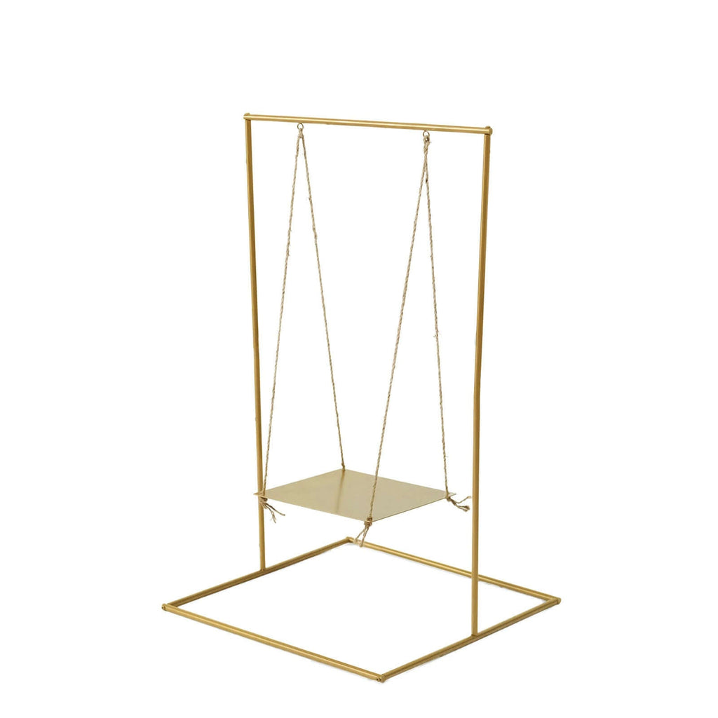 Metal Cake Swing Stand with Jute Rope Gold - Chic Hanging Dessert Display Centerpiece for Upscale Event Table Decor 3ft Tall - Bell Racket Store