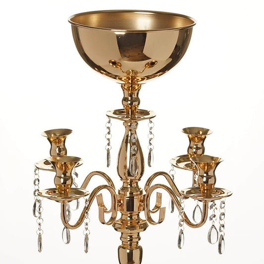 Metal Candelabra 4 Arm Design Gold with Flower Vase Bowl - Table Centerpiece for Weddings 33" - NestOCart