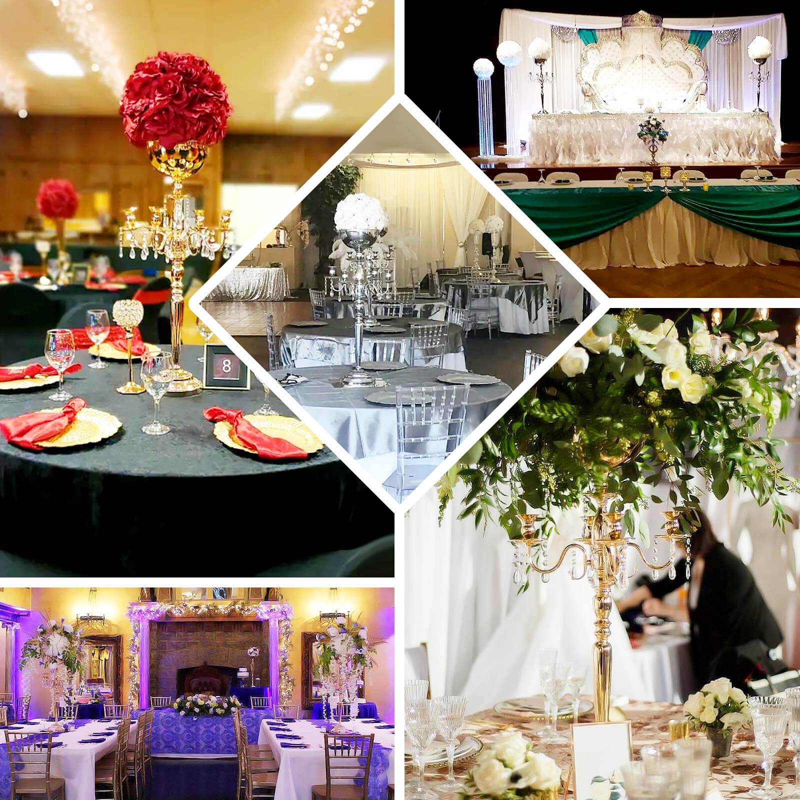 Metal Candelabra 4 Arm Design Silver with Flower Vase Bowl - Table Centerpiece for Weddings 33" - NestOCart