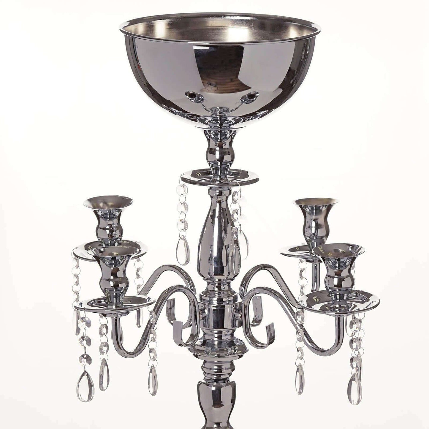 Metal Candelabra 4 Arm Design Silver with Flower Vase Bowl - Table Centerpiece for Weddings 33" - NestOCart