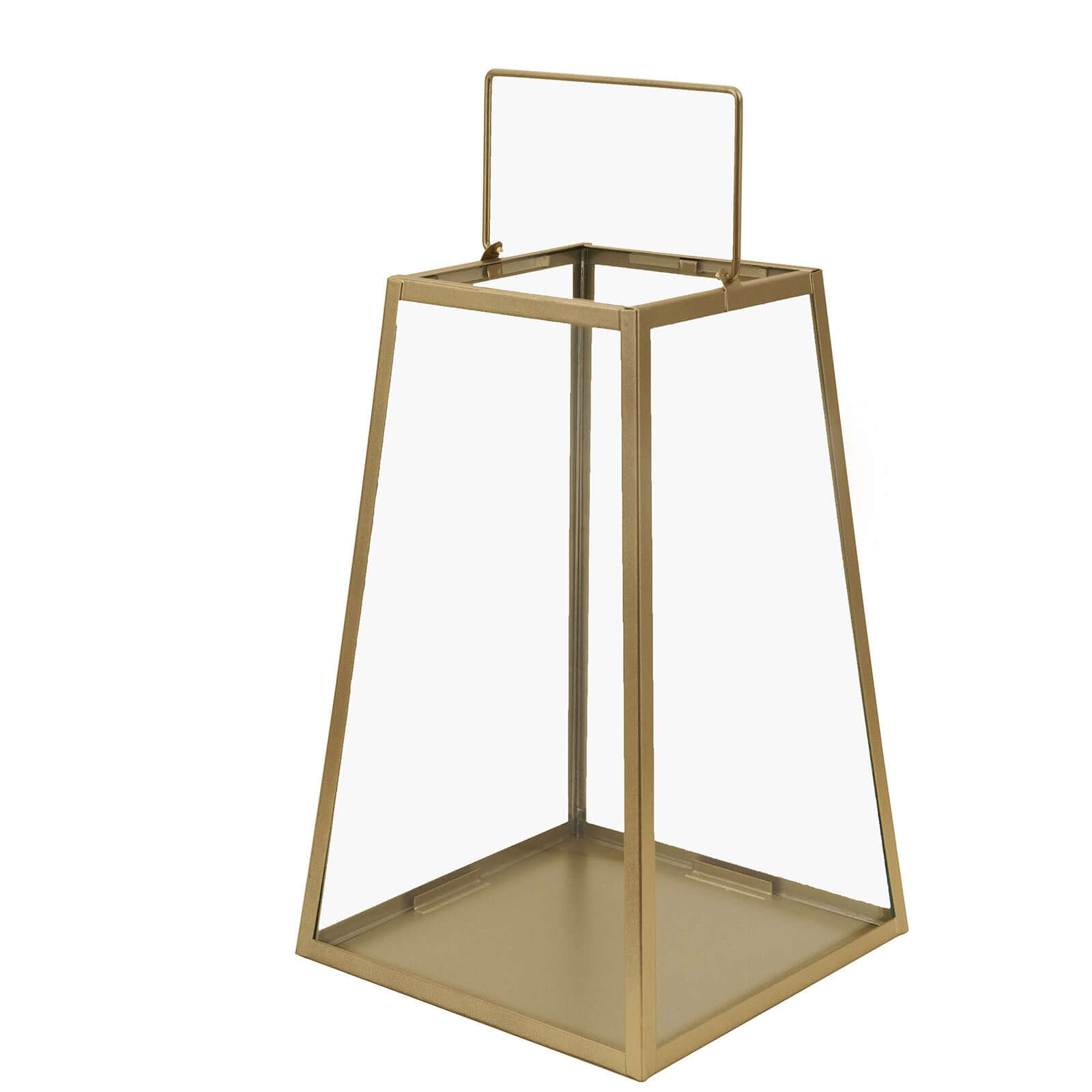 Metal Candle Lantern Trapezoid Geometric Design Gold - Hanging Terrarium Table Centerpiece for Indoor/Outdoor 10" - Bell Racket Store