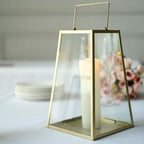 Metal Candle Lantern Trapezoid Geometric Design Gold - Hanging Terrarium Table Centerpiece for Indoor/Outdoor 10" - Bell Racket Store
