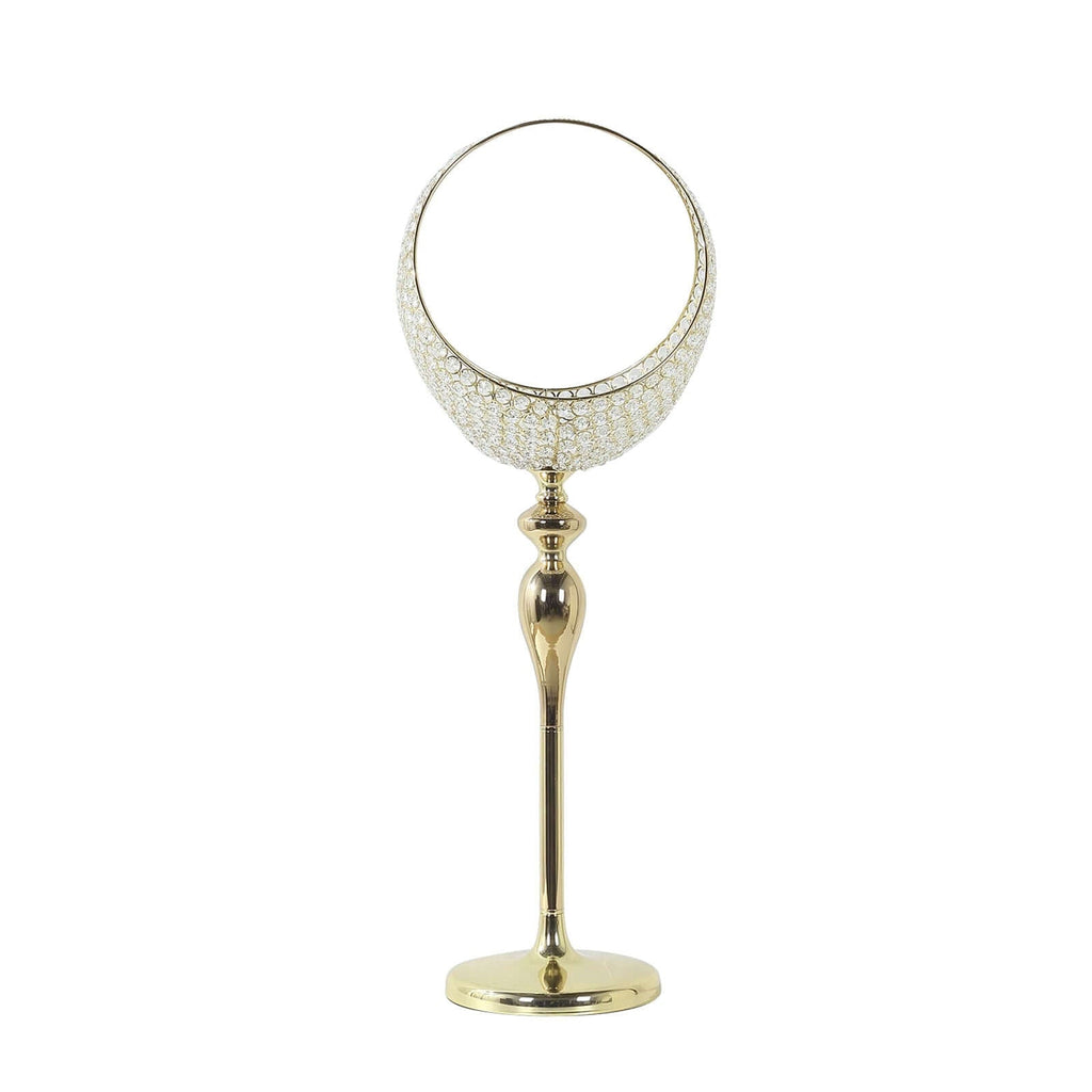 Metal Crystal Beaded Candle Holder Stand, Half Moon Basket Design Gold Wedding Flower Centerpiece with Round Stable Base 3ft Tall - Bell Racket Store