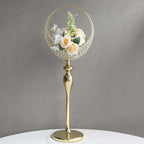 Metal Crystal Beaded Candle Holder Stand, Half Moon Basket Design Gold Wedding Flower Centerpiece with Round Stable Base 3ft Tall - Bell Racket Store