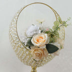 Metal Crystal Beaded Candle Holder Stand, Half Moon Basket Design Gold Wedding Flower Centerpiece with Round Stable Base 3ft Tall - Bell Racket Store