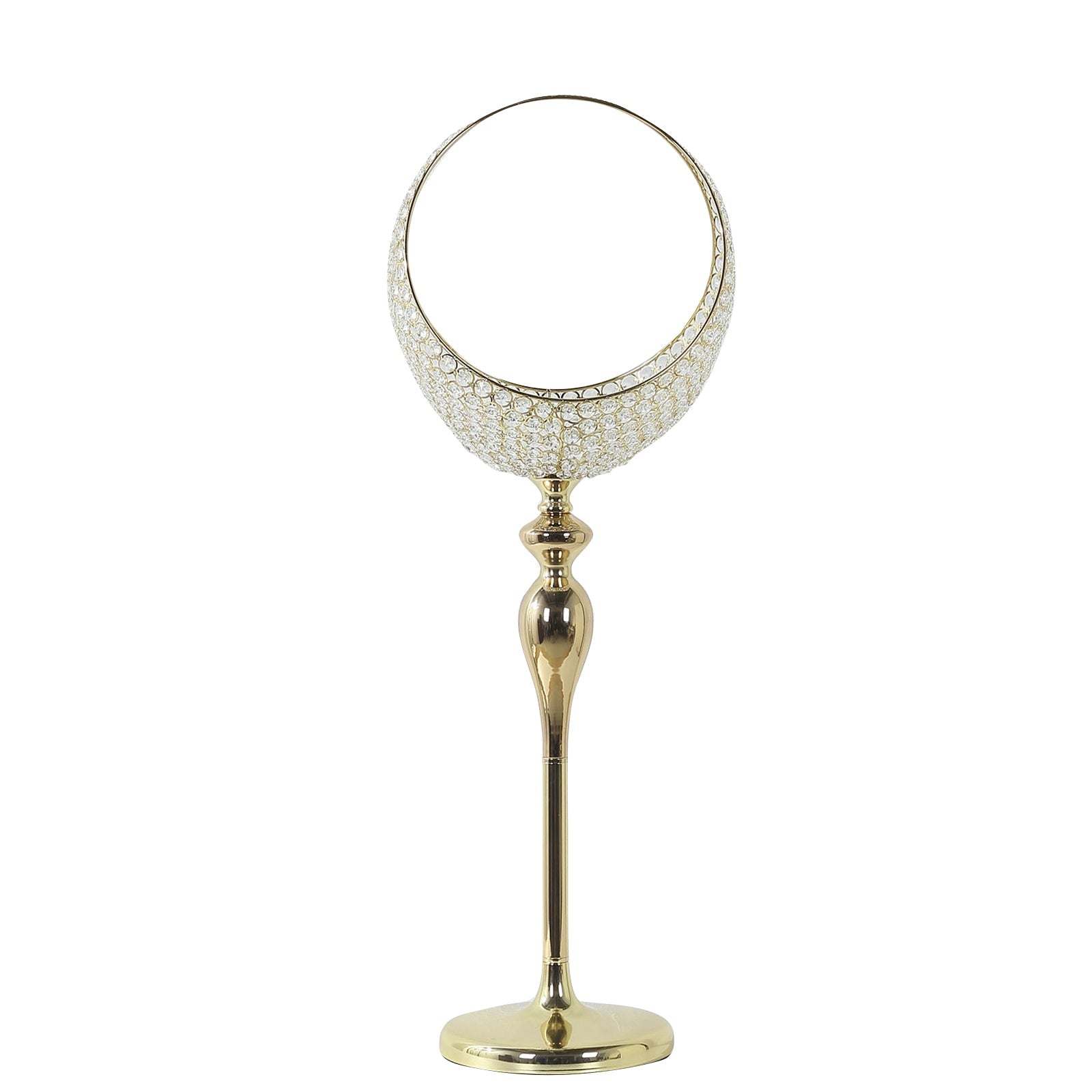 Metal Crystal Beaded Candle Holder Stand, Half Moon Basket Design Gold Wedding Flower Centerpiece with Round Stable Base 4.5ft Tall - Bell Racket Store