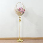 Metal Crystal Beaded Candle Holder Stand, Half Moon Basket Design Gold Wedding Flower Centerpiece with Round Stable Base 4.5ft Tall - Bell Racket Store