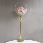 Metal Crystal Beaded Candle Holder Stand, Half Moon Basket Design Gold Wedding Flower Centerpiece with Round Stable Base 4.5ft Tall - Bell Racket Store