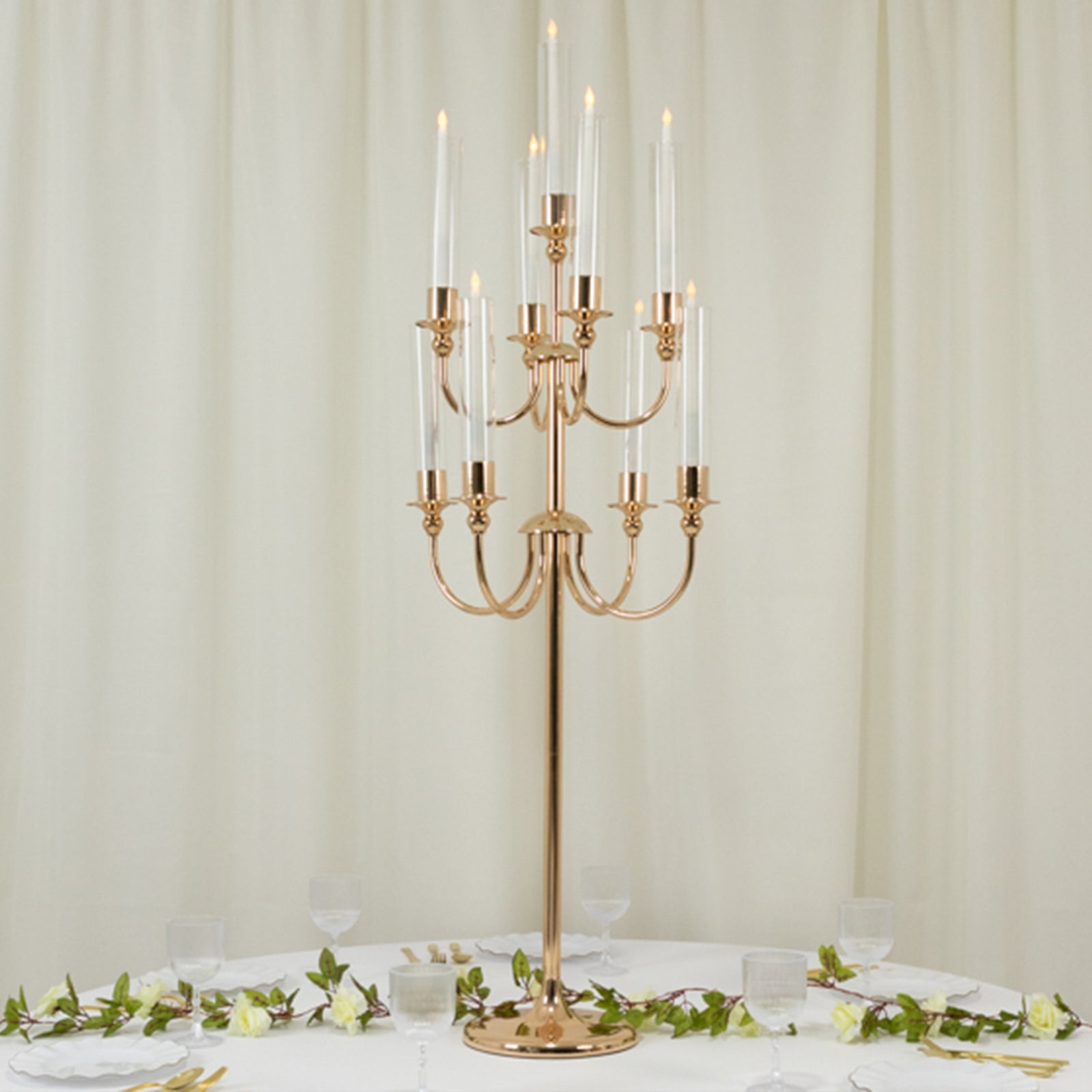 Metal Floor Candelabra Candle Holder, 9 - Arm Vintage Taper Stand Gold Table Centerpiece for Weddings & Parties 46" Tall - Bell Racket Store