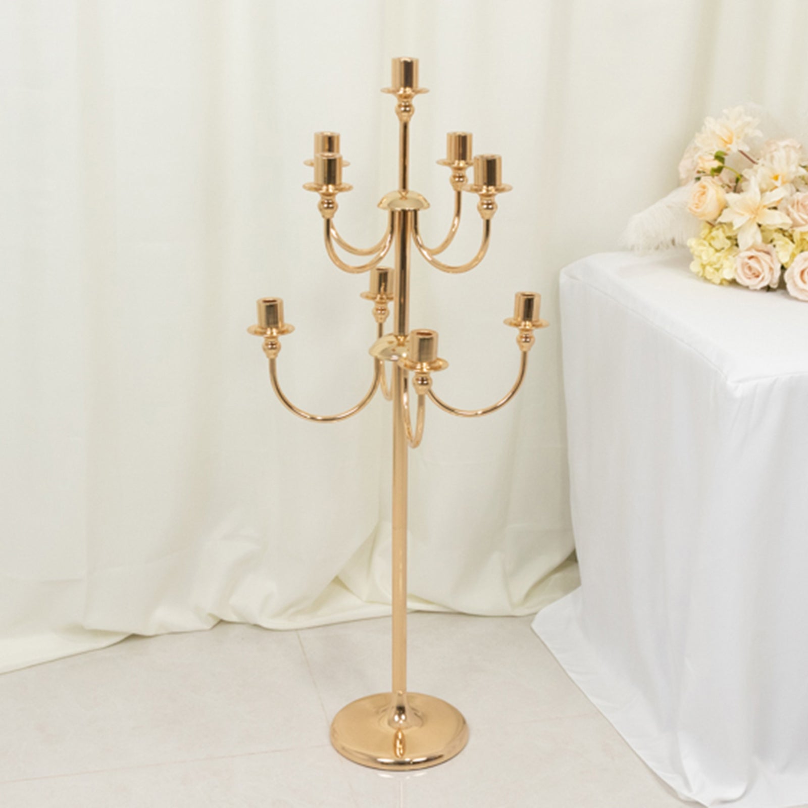 Metal Floor Candelabra Candle Holder, 9 - Arm Vintage Taper Stand Gold Table Centerpiece for Weddings & Parties 46" Tall - Bell Racket Store