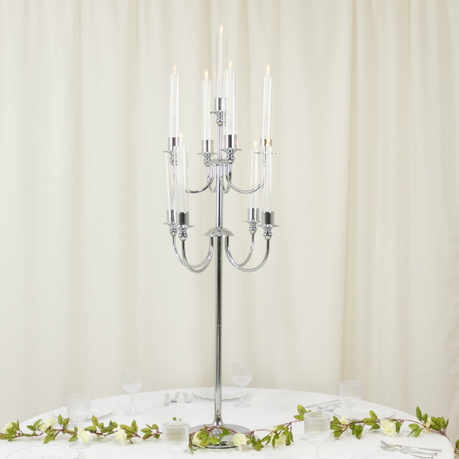 Metal Floor Candelabra Candle Holder, 9 - Arm Vintage Taper Stand Silver Table Centerpiece for Weddings & Parties 46" Tall - Bell Racket Store