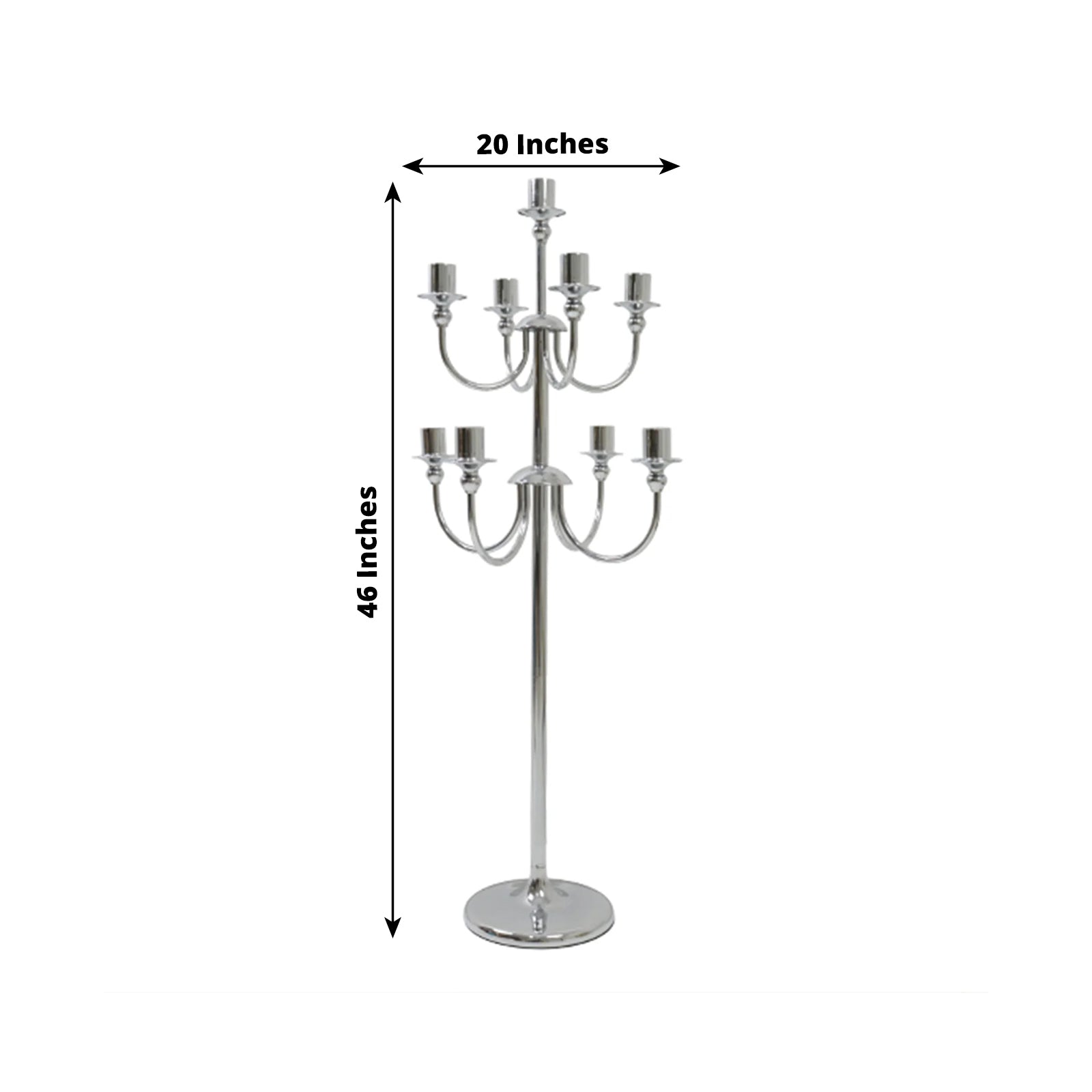 Metal Floor Candelabra Candle Holder, 9 - Arm Vintage Taper Stand Silver Table Centerpiece for Weddings & Parties 46" Tall - Bell Racket Store