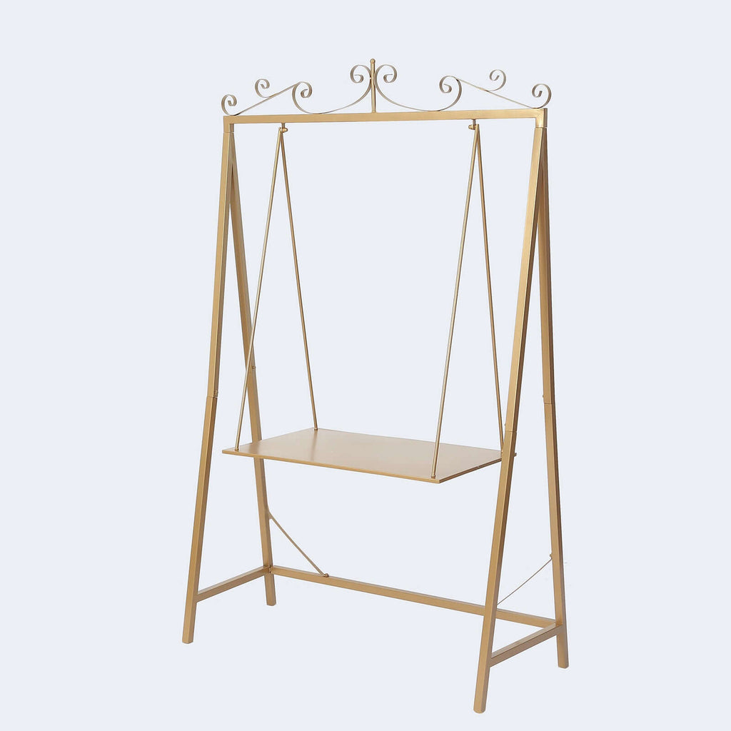 Metal Floor Swing Cake Stand Gold - Exquisite Hanging Dessert Display Serving Station for Upscale Parties & Weddings 6ft Tall - Bell Racket Store