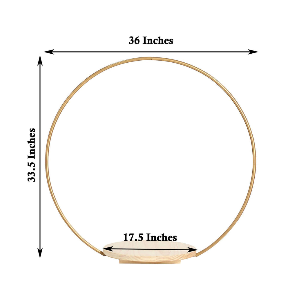 Metal Round Floral Hoop Cake Stand Gold - Chic Geometric Dessert Display DIY Centerpiece Table Decoration With Wooden Base 33"