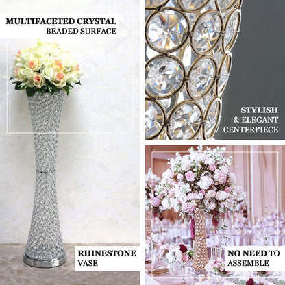Metal Hurricane Floral Vase Centerpiece Metallic Gold with Crystal Beaded Design - Decorative Table Piece 36" - Bell Racket Store