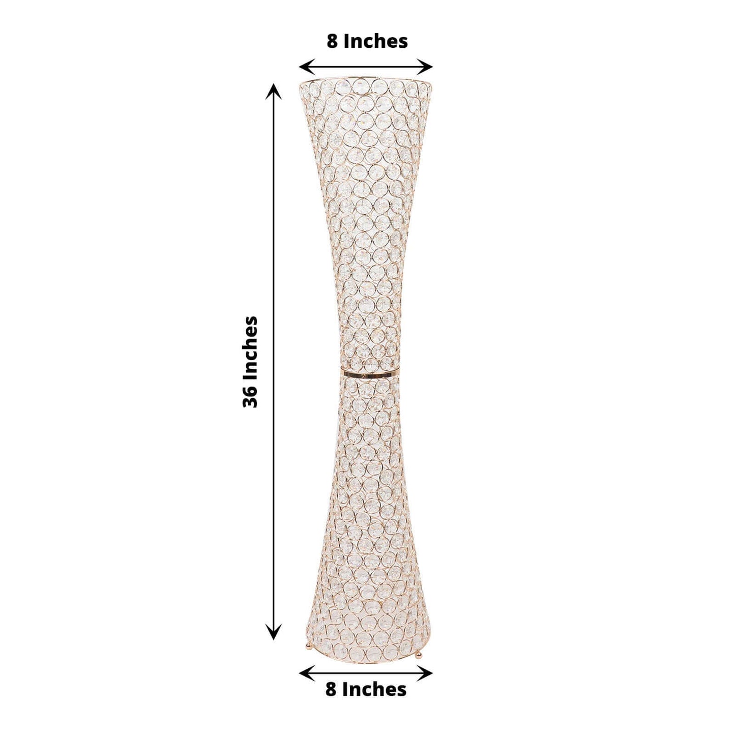 Metal Hurricane Floral Vase Centerpiece Metallic Gold with Crystal Beaded Design - Decorative Table Piece 36" - Bell Racket Store